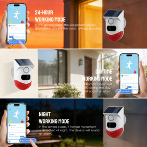 Système d'Alarme de Sirène Détecteur de Mouvement PIR Intelligent Solaire Wi-Fi Infrarouge à Télécommande